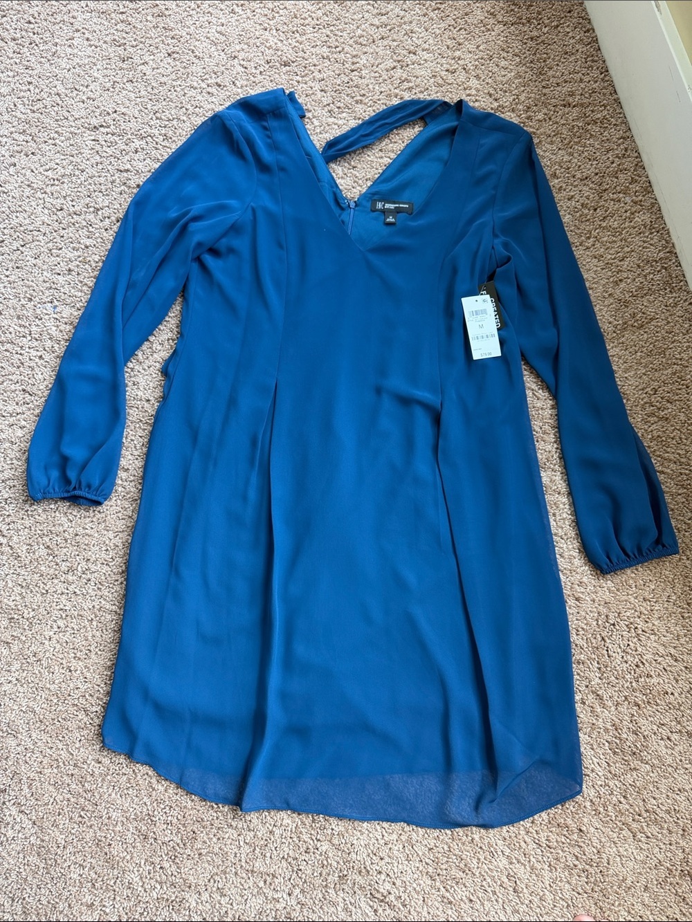 NWT INC International Concepts Teal V-Neck Long Sleeve Dress Size M